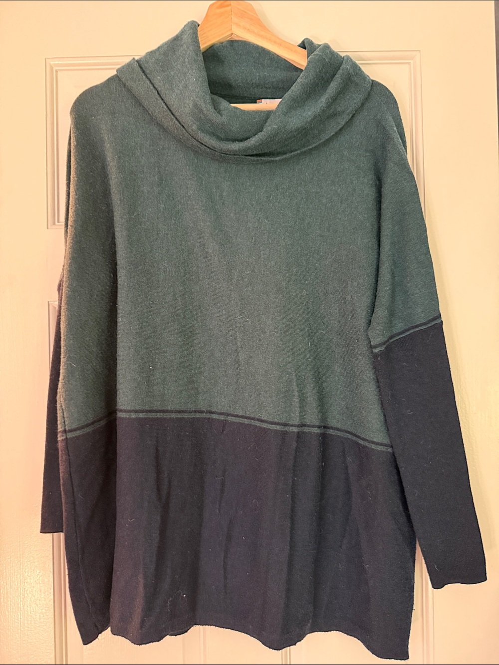 Smartwool Two-Tone Cowl Neck Sweater in Forest Green & Black